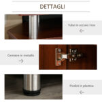 Mobile Porta TV Classico da Soggiorno con 2 ripiani e 2 Armadietti, in MDF e Acciaio Inox, Marrone, 120x39,5x52cm - immagine 5