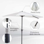 Ombrellone Semicircolare da Parete per Giardino 2,7x1,5 m con Apertura a Manovella, Bianco - immagine 6