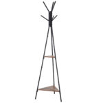 Appendiabiti da Terra con 2 Ripiani e 6 Ganci, Attaccapanni ad Albero in Stile Industriale, 46x52x182 cm, Nero e Marrone