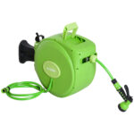 Avvolgitubo da Giardino Retrattile con Tubo dell'Acqua 20 m, Rullo Avvolgitubo da Parete Girevole a 180°, Avvolgitubo Automatico Tubo da Giardino per Irrigazione in plastica, Verde