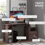 Scrivania per PC da Camera e Ufficio con Cassetto e Scaffale in Legno - immagine 4