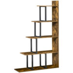 Libreria Antiribaltamento Stile Industriale, Scaffale Vintage con 5 Ripiani in Truciolato, 102x30x160cm