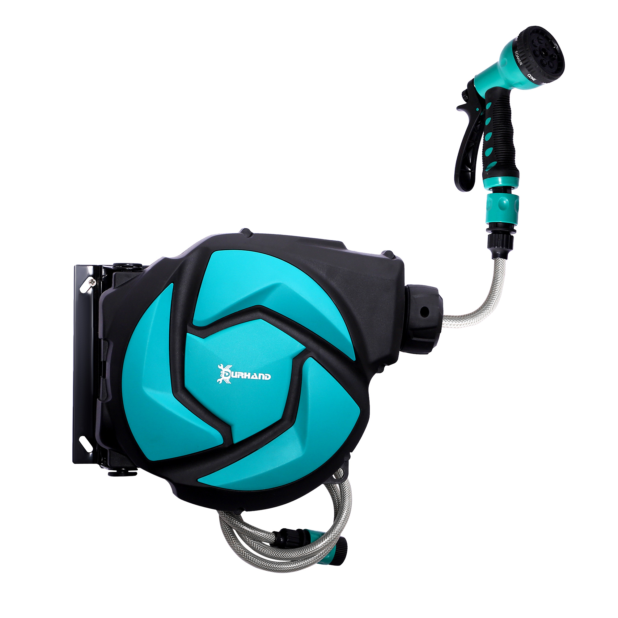bMPfe7198974bf172.jpg Avvolgitubo Automatico a Parete con Tubo da 10 m, in Plastica e PP, 28x14x34 cm, Nero e Azzurro - immagine 1