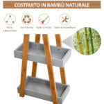 Scaffale Salvaspazio da Bagno in MDF e Bambù, Forma a Piramide con 3 Mensole, Color Legno e Grigio, 30x18x81cm - immagine 7