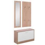 Mobile per Ingresso in Legno Set 3 Pezzi con Scarpiera, Appendiabiti e Specchio, 80x27x46,5cm - Color Legno