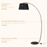 Lampada da Terra ad Arco con Paralume in Tessuto e Interruttore a Pedale, Ø47x105x190cm, Nera - immagine 5