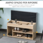 Scarpiera 2 in 1, Panca in Legno con Seduta Imbottita e Scomparto Nascosto, per Entrata/Ingresso, 80 x 30 x 48cm - immagine 7