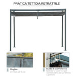 Gazebo Pergola da Giardino 3x2m con Telo Scorrevole in Metallo e Poliestere, Grigio e Nero - immagine 5