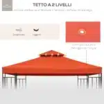 Copertura per Gazebo 3x3 m a 2 Livelli in Poliestere Resistente con 8 Fori di Drenaggio, Rosso Ruggine - immagine 3