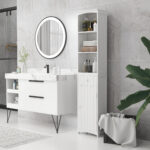 Mobiletto a Colonna Bagno Salvaspazio in MDF Bianco, Armadietto Bagno Multifunzione per Camera con 3 Ripiani 34x24x170cm - immagine 6