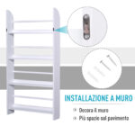 Libreria da Parete con 4 Ripiani in Legno Bianco Impermeabile, Carico Massimo 30kg (59cm x 12cm x 113cm) - immagine 6
