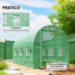 Serra per Orto a Tunnel 3,5x2x2m in PE e Metallo con 6 finestre e Porta Avvolgibile, Verde - immagine 6