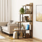 Libreria Antiribaltamento Stile Industriale, Scaffale Vintage con 5 Ripiani in Truciolato, 102x30x160cm - immagine 2