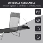 Lettino Prendisole Pieghevole con Schienale Reclinabile e Cuscino, 182x56x24,5cm - immagine 4