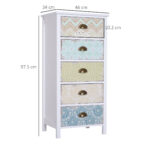 Cassettiera Mobiletto Vintage con 5 Cassetti Stile Shabby Bagno, Ingresso, Camera 46 × 34 × 97,5cm Bianco - immagine 3