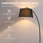 Lampada da Terra ad Arco con Paralume in Tessuto e Interruttore a Pedale, Ø47x105x190cm, Nera - immagine 4