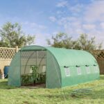 Serra per Piante a Tunnel, Serra per Orto da Esterno con Porta Avvolgibile e 8 Finestre, 6x3x2 m, in Acciaio e PE, Verde - immagine 2