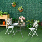 Tavolo da Giardino con Foro per Ombrellone, Arredamento da Esterno in Metallo e Vetro 140x80x70cm Grigio - immagine 2