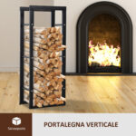 Porta legna per Camino in Metallo, Scaffale per legna da ardere Porta-legna per interno e esterno, 40 × 25 × 1cm, Nero | Aosom Italy - immagine 5