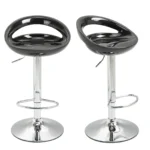Set 2 Sgabelli da Bar Alti, Sgabelli Cucina Girevoli a 360°, con Schienale e Poggiapiedi, Altezza Regolabile, Base in Acciaio, per Sala da Pranzo e Cucina, 46x41x76-96cm, Nero - immagine 4