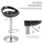 Set 2 Sgabelli da Bar Alti, Sgabelli Cucina Girevoli a 360°, con Schienale e Poggiapiedi, Altezza Regolabile, Base in Acciaio, per Sala da Pranzo e Cucina, 46x41x76-96cm, Nero - immagine 5