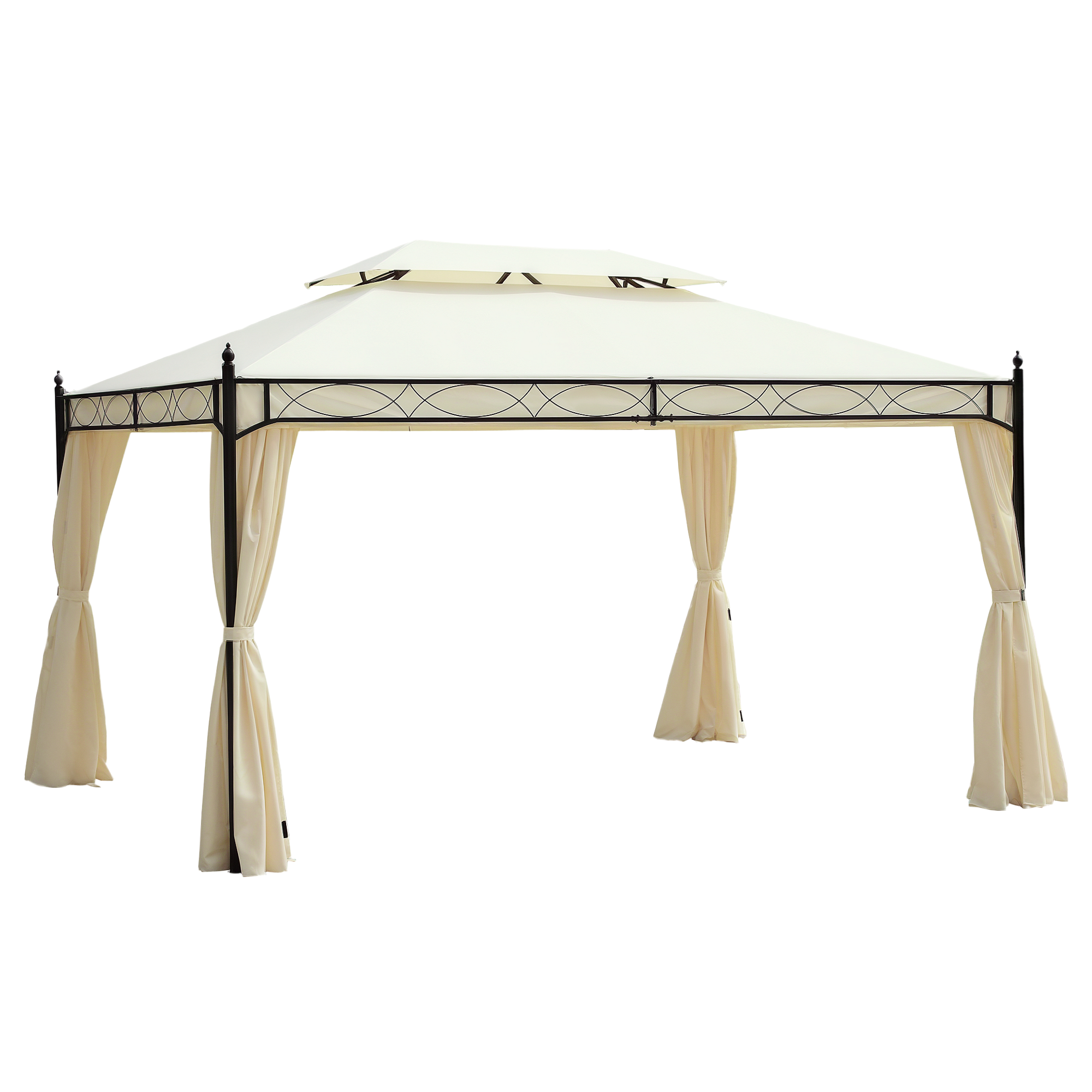 hU109f197dacca242.png Gazebo da Giardino 3x4m in Acciaio con Doppio Tetto e 4 Tende Laterali, Crema - immagine 1
