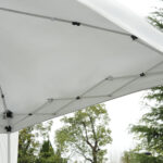 Gazebo Pieghevole da Giardino 2,4x2,4m con Struttura in Acciaio e Corde Antivento, Bianco - immagine 8