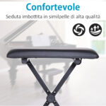 Panca per Pianoforte Imbottita Altezza Regolabile Pieghevole Antiscivolo, Nero, 39x29x47cm - immagine 6