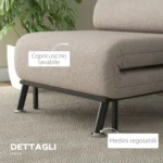 Poltrona Letto Singolo 3 in 1 con Schienale Reclinabile su 5 Livelli, Cuscino Imbottito e Materasso, Divano Letto Singolo Pieghevole per Soggiorno, in Acciaio, Lino, 75x70x75cm, Beige - immagine 6