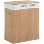 Cesta Portabiancheria in Bambù con Coperchio e Fodera Rimovibile, 52 x 32 x 63cm