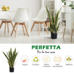 Sanseveria Artificiale Pianta Finta Realistica con Vaso, Ø15cm x 80cm, Verde e Giallo - immagine 5