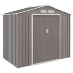 Casetta da Giardino Porta Utensili in Lamiera con Porte Scorrevoli, 213x130x185 cm, Grigio