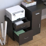 Cassettiera Ufficio e Casa 2 Cassetti e Ruote con Freno in Legno Nero - immagine 2