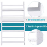 Libreria da Parete con 4 Ripiani in Legno Bianco Impermeabile, Carico Massimo 30kg (59cm x 12cm x 113cm) - immagine 5