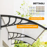 Pensilina Tettoia da Esterno 195x75cm, Tettoia per Esterno in Policarbonato e Alluminio, per Balcone Finestre e Porte, Trasparente - immagine 5