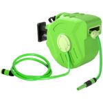 Avvolgitubo da Giardino Retrattile con Tubo dell'Acqua 15 m, Rullo Avvolgitubo da Parete Girevole a 180°, Avvolgitubo Automatico Tubo da Giardino per Irrigazione in plastica, Verde