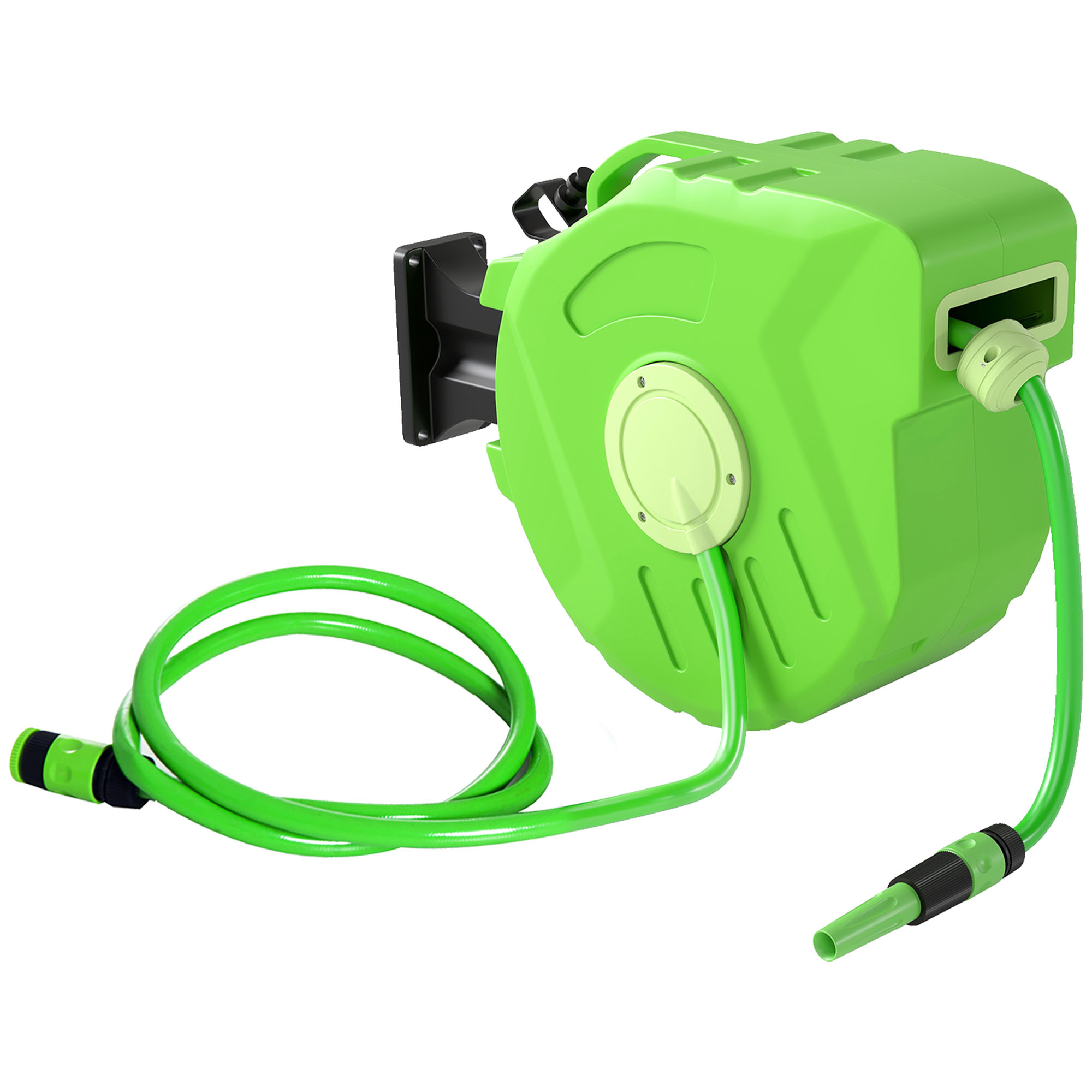 lbccf6198972f68fb.jpg Avvolgitubo da Giardino Retrattile con Tubo dell'Acqua 15 m, Rullo Avvolgitubo da Parete Girevole a 180°, Avvolgitubo Automatico Tubo da Giardino per Irrigazione in plastica, Verde - immagine 1