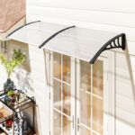 Pensilina Tettoia da Esterno 195x75cm, Tettoia per Esterno in Policarbonato e Alluminio, per Balcone Finestre e Porte, Trasparente - immagine 2
