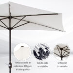 Ombrellone Semicircolare da Parete per Giardino 2,7x1,5 m con Apertura a Manovella, Bianco - immagine 5
