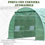 Serra per Piante a Tunnel, Serra per Orto da Esterno con Porta Avvolgibile e 8 Finestre, 6x3x2 m, in Acciaio e PE, Verde - immagine 5