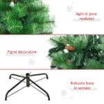 180cm Alberello di Natale artificiale Decorato e Ignifugo per Interni con 782 Rami e Base in Metallo, sano e naturale, Verde | Aosom Italy - immagine 7