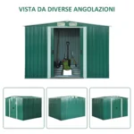 Casetta da Giardino Porta Utensili in Lamiera di Acciaio, Capanno da Giardino in Acciaio con Base e Porte Scorrevoli, 258x206x178cm, Verde - immagine 10