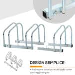 Rastrelliera Portabiciclette Parcheggio per 3 Biciclette Tubi d'acciaio - immagine 5