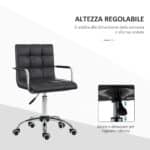 Sedia da Ufficio Ergonomica in pelle PU Nero, Sedia da Studio con 5 Ruote Girevoli, Imbottitura e Altezza Regolabile, 52,5x54x84-99cm - immagine 4