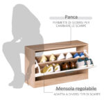 Mobile per Ingresso in Legno Set 3 Pezzi con Scarpiera, Appendiabiti e Specchio, 80x27x46,5cm - Color Legno - immagine 5