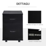 Cassettiera Ufficio e Casa 2 Cassetti e Ruote con Freno in Legno Nero - immagine 6
