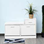 Scarpiera Moderna con Panca Imbottita per 12 Paia di Scarpe, Mobile da Ingresso con Scarpiera, Legno, Elegante, Capiente, 94,5x57x30 cm, Bianco - immagine 2