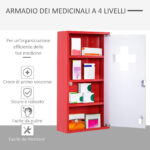 Cassetta Porta Medicine Armadietto Medicinali 4 Livelli Porta in Vetro 60×30×12cm Rosso - immagine 6
