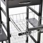 Carrello da Cucina con Cassetto, 4 Cesti di Frutta Estraibili e Piano in Ceramica, Carrello Cucina Salvaspazio con 4 Ripiani Laterali in Legno di Pino e Metallo, 57x37x83 cm, Nero - immagine 7