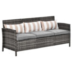 Divano 3 Posti da Esterni in Rattan (PE) con Cuscini Imbottiti e Sfoderabili, Giardino/Terrazzo, 173x68x78cm